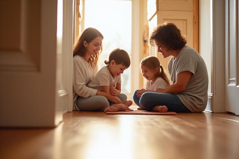 A happy family in a sparkling clean home