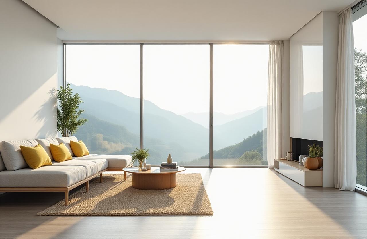Freshly cleaned living room with mountain views
