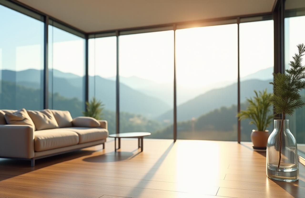 Spotless residential living room with mountain-inspired decor